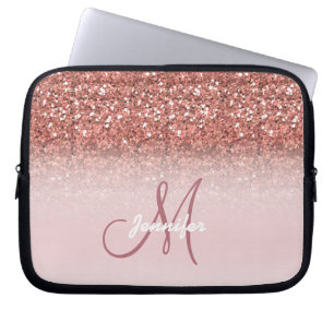 Capa Para Notebook Glitter Dourado de Rosa chic dispara Girly Monogra