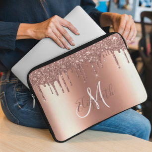 Capa Para Notebook Glitter Dourado rosa com tendência de monograma me