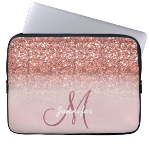 Capa Para Notebook Glitter Dourado Rosa feminino brilha nome do monog