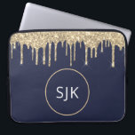 Capa Para Notebook Glitter Drives Marinho Azul Dourado Girly Monogram<br><div class="desc">Glitter azul de luxo Dourado e Marinho e Minúsculo Elegante Elegante Monograma. Esse caso pode ser personalizado para incluir seu nome inicial e próprio.</div>