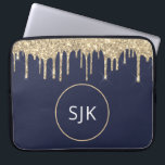 Capa Para Notebook Glitter Drives Marinho Azul Dourado Girly Monogram<br><div class="desc">Glitter azul de luxo Dourado e Marinho e Minúsculo Elegante Elegante Monograma. Esse caso pode ser personalizado para incluir seu nome inicial e próprio.</div>