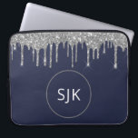 Capa Para Notebook Glitter Drives Marinho Blue Silver Girly Monograma<br><div class="desc">Silver de luxo e Marinho Blue Faux Glitter e Sparkle Elegant Monogrammed Case. Esse caso pode ser personalizado para incluir seu nome inicial e próprio.</div>