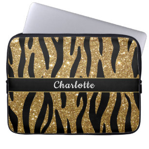 Capa Para Notebook Glitter Glitter Dourado Tigre