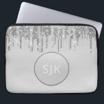 Capa Para Notebook Glitter Glitter Girly Monograma<br><div class="desc">Glitter Glitter e Laptop Elegante Elegante de Grelha de Girly Silver Faux. Este caso monograma pode ser personalizado para incluir seu nome inicial e próprio.</div>