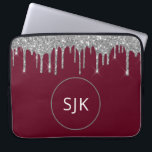 Capa Para Notebook Glitter Gota Silver Girly Monogramas<br><div class="desc">Silver de luxo e Burgundy Faux Glitter e Sparkle Elegant Monogrammed Case. Esse caso pode ser personalizado para incluir seu nome inicial e próprio.</div>