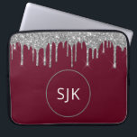 Capa Para Notebook Glitter Gota Silver Girly Monogramas<br><div class="desc">Silver de luxo e Burgundy Faux Glitter e Sparkle Elegant Monogrammed Case. Esse caso pode ser personalizado para incluir seu nome inicial e próprio.</div>