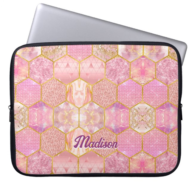 Capa Para Notebook Glitter rosa dourado-esguicho (Frente)
