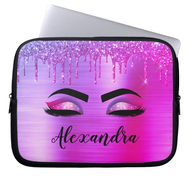 Capa Para Notebook Glitter Roxo Eyelashes Eyelashes Monograma (Frente)