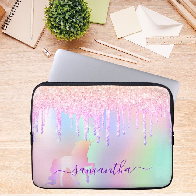 Capa Para Notebook Glitter Unicórnio goteja nome iridescente do arco- (Criador carregado)