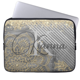 Capa Para Notebook Glittery Chic Mandala Monograma Bolsa de laptop