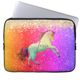 Capa Para Notebook Glittery Rainbow Unicorn Personalizado