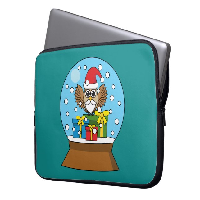 Capa Para Notebook Globo de Neve com Santa Claus Owl (Frente Esquerda)