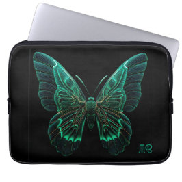 Capa Para Notebook Glowing Neon Green Teal Butterfly Art