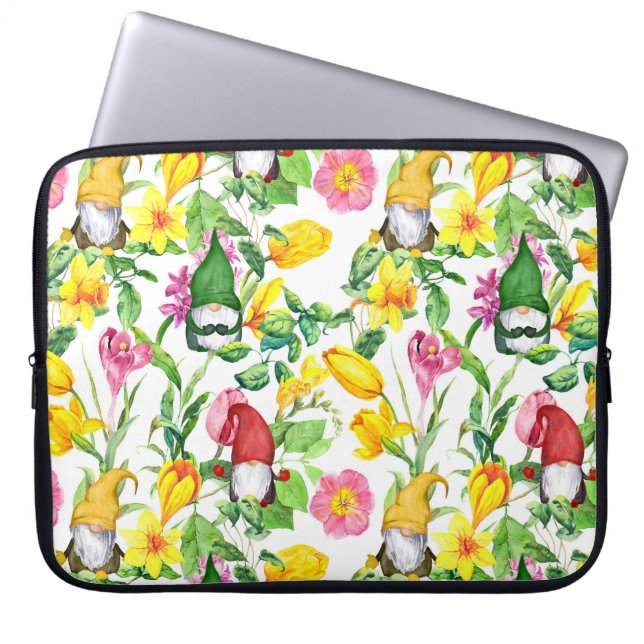 Capa Para Notebook Gnomos escandinavos: primavera de aquarela floral. (Frente)