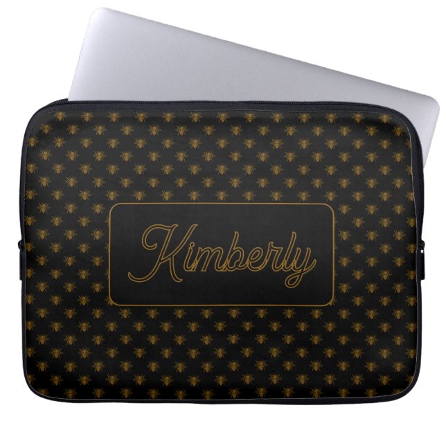 Capa Para Notebook Gold Bee Custom Name Monogram Design (Frente)