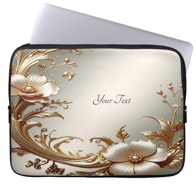 Capa Para Notebook Gold Floral Laptop Sleeve (Frente)