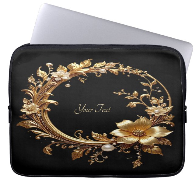 Capa Para Notebook Golden Floral Ornate Frame Laptop Sleeve (Frente)
