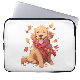 Capa Para Notebook Golden Retriever Fall Dog Autumn Leaves