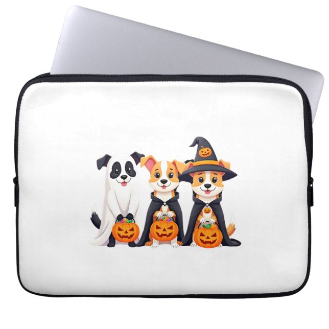 Capa Para Notebook Golden Retriever Fantasma Halloween Doces Ou Trave (Frente)