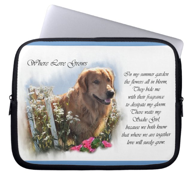 Capa Para Notebook Golden Retriever Verão Jardim (Frente)