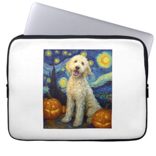 Capa Para Notebook Goldendoodle Cachorro Fofo Dia das Bruxas Abóbora 