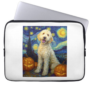 Capa Para Notebook Goldendoodle Cachorro Fofo Dia das Bruxas Jack O L