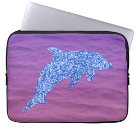 Capa Para Notebook Golfinho De Brilho Azul No Mar Rosa E Roxo
