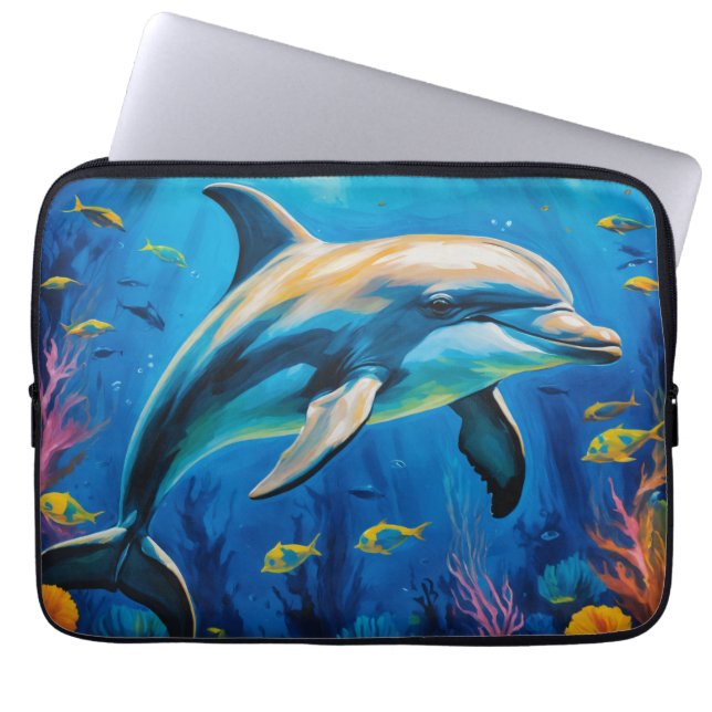 Capa Para Notebook Golfinho de Pintura de Petróleo (Frente)