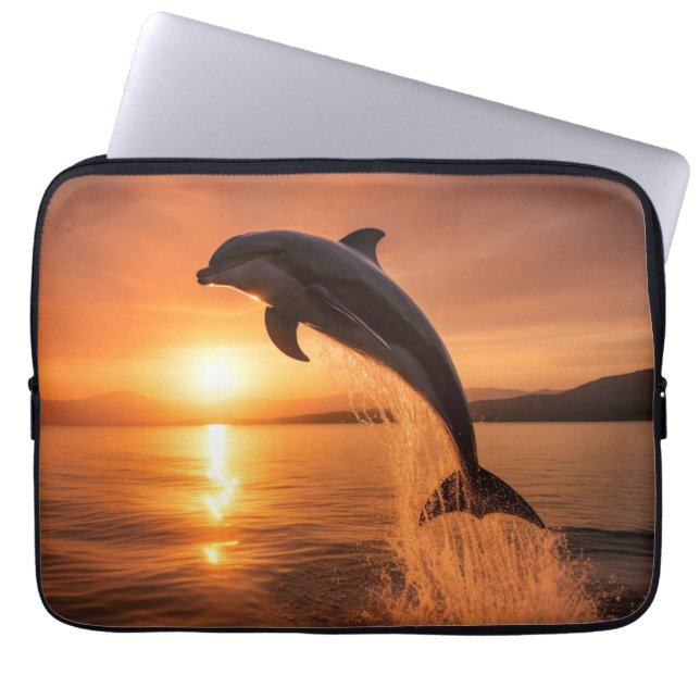 Capa Para Notebook Golfinho do Pôr do Sol Dourado (Frente)