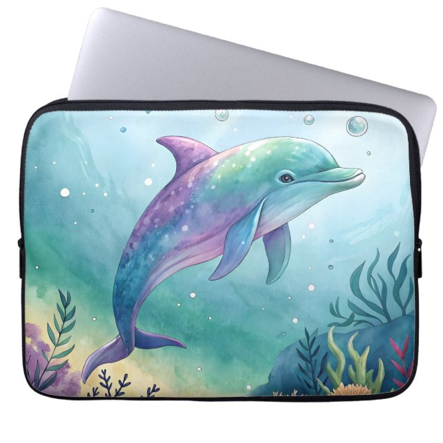 Capa Para Notebook golfinho pintado à aquarela (Frente)