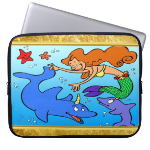 Capa Para Notebook Golfinho submarino do Mermaid ocean obra de arte