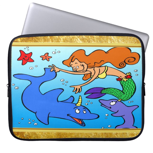 Capa Para Notebook Golfinho submarino do Mermaid ocean obra de arte (Frente)
