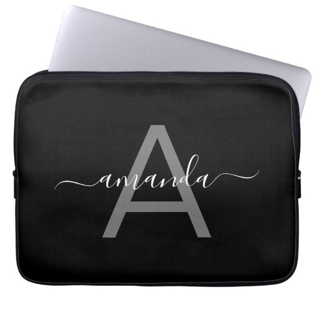 Capa Para Notebook Gorgeous Elegant Add Your Name & Monogrammed Black (Frente)