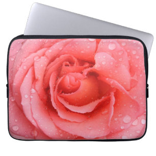 Capa Para Notebook Gotas de água de rosa vermelha romântica