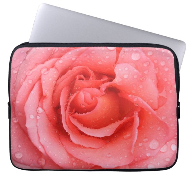 Capa Para Notebook Gotas de água de rosa vermelha romântica (Frente)