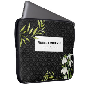Capa Para Notebook Gotas de neve brancas e Laurel Damask