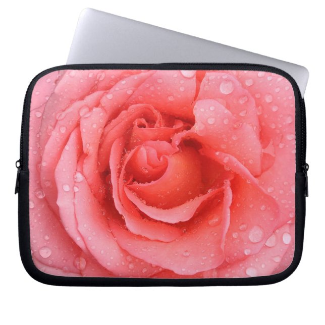 Capa Para Notebook Gotas Românticas de Água Rosa Rosa Rosa Vermelha (Frente)