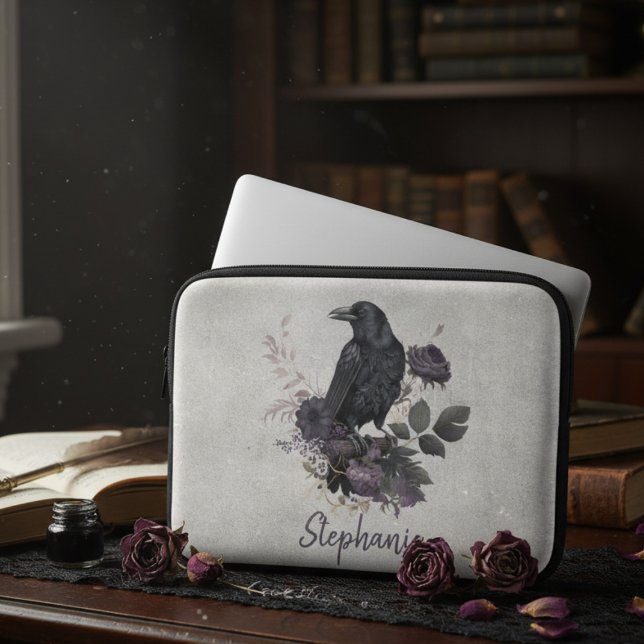 Capa Para Notebook Gothic Raven Personalized Dark Flora (Dark academia laptop sleeve)