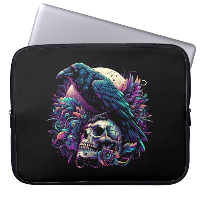 Capa Para Notebook Gótica Raven sobre o crânio (Frente)