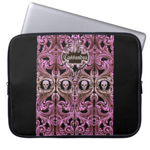 Capa Para Notebook Gótico Cor-de-Rosa com Caveira Personalizada