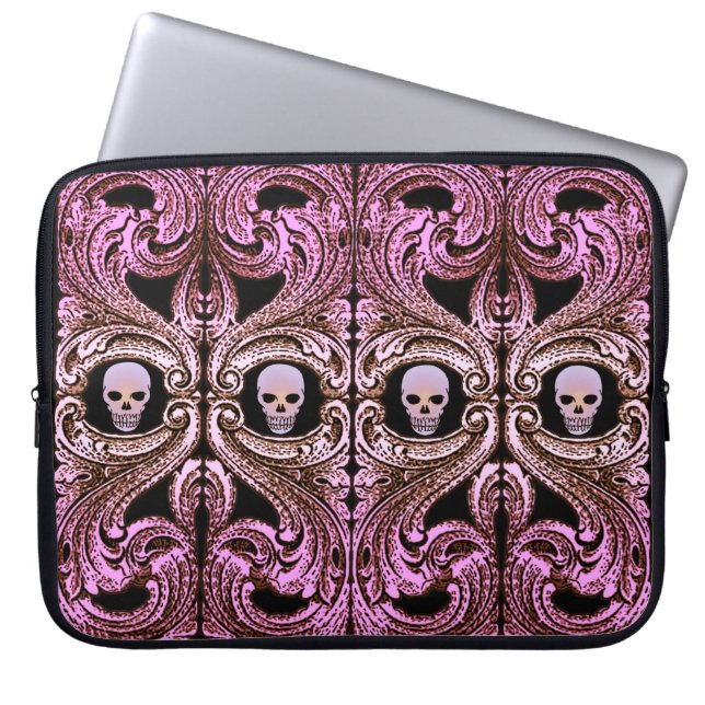 Capa Para Notebook Gótico - Ornament Rosa com Crânio (Frente)