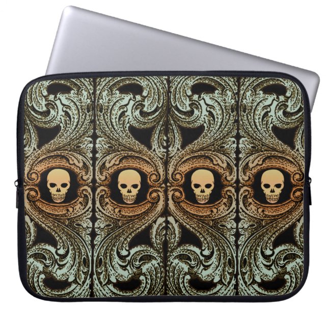 Capa Para Notebook Gótico Sage Verde Ornament Com Crânio (Frente)