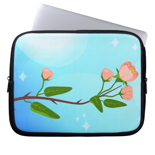 Capa Para Notebook Gradação do céu azul com ramificação primavera flo (Frente)