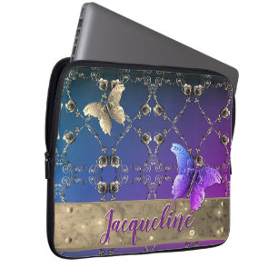 Capa Para Notebook Gradiente Roxo de Rosas de Prata com Nome