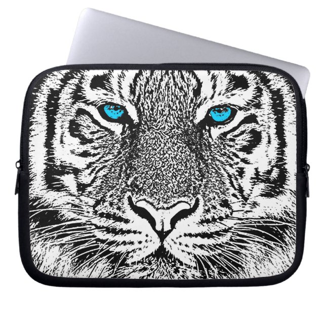 Capa Para Notebook Gráfico de Tigre Azul Preto E Branco (Frente)
