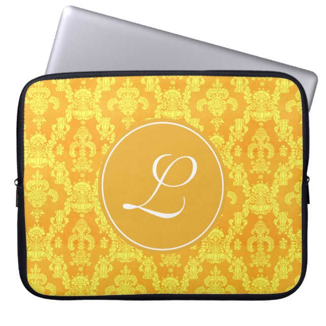 Capa Para Notebook gráfico monograma elegante amarelo ouro damask (Frente)