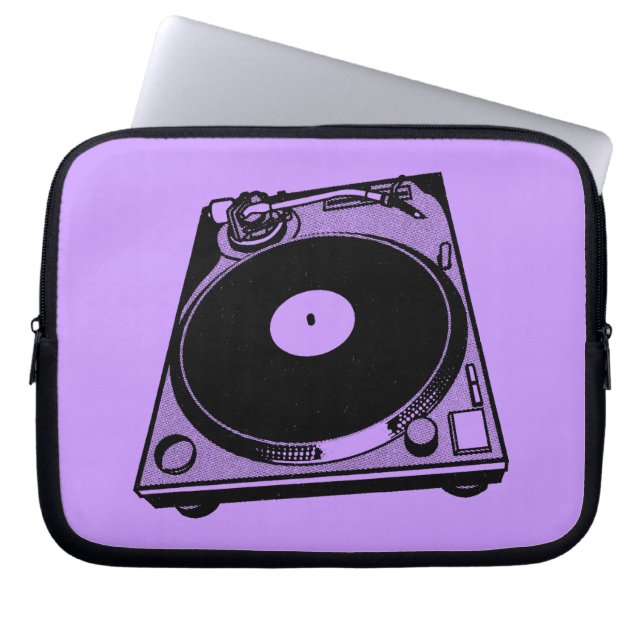 Capa Para Notebook Gráficos de Toca-discos Retro em Preto (Frente)