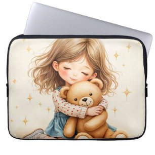 Capa Para Notebook Grandes Abraços - Garota Bonita Abraçando Urso de 