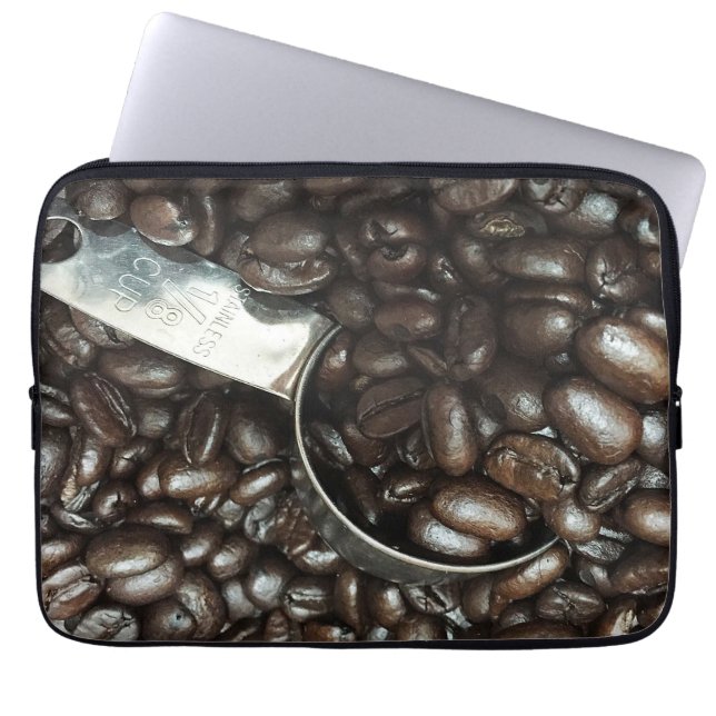 Capa Para Notebook Grãos de Café Torrado Com Fotografia de Colher de  (Frente)