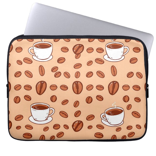 Capa Para Notebook Grãos de Café Xícaras Padrão Aconchegante (Frente)